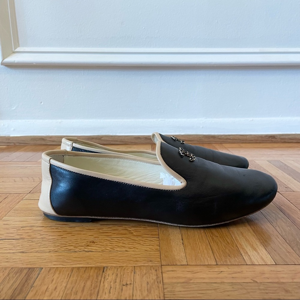 Chanel Black Leather Loafer Smoking Slipper size 36.5